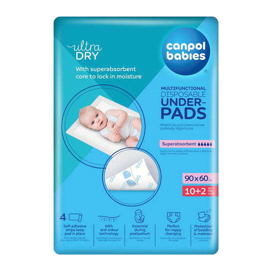 Wielofunkcyjne podkłady higieniczne 90x60 cm z przylepcem - Canpol 12 szt