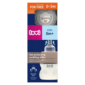 Lovi Zestaw niezaburzający odruchu ssania, butelka 150 ml + smoczek, Love Mummy od urodzenia - Lovi