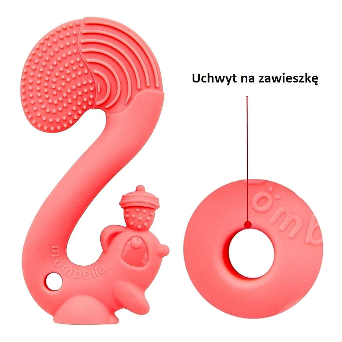 Gryzak dla niemowlaka - Zabawka Wiewiórka - Mombella red