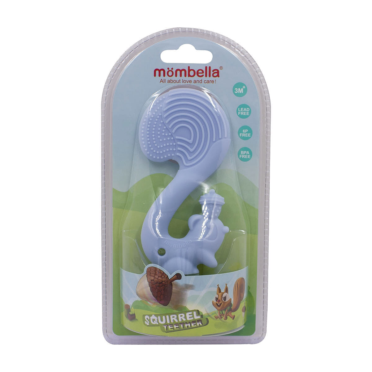 Gryzak dla niemowlaka - Zabawka Wiewiórka - Mombella light blue
