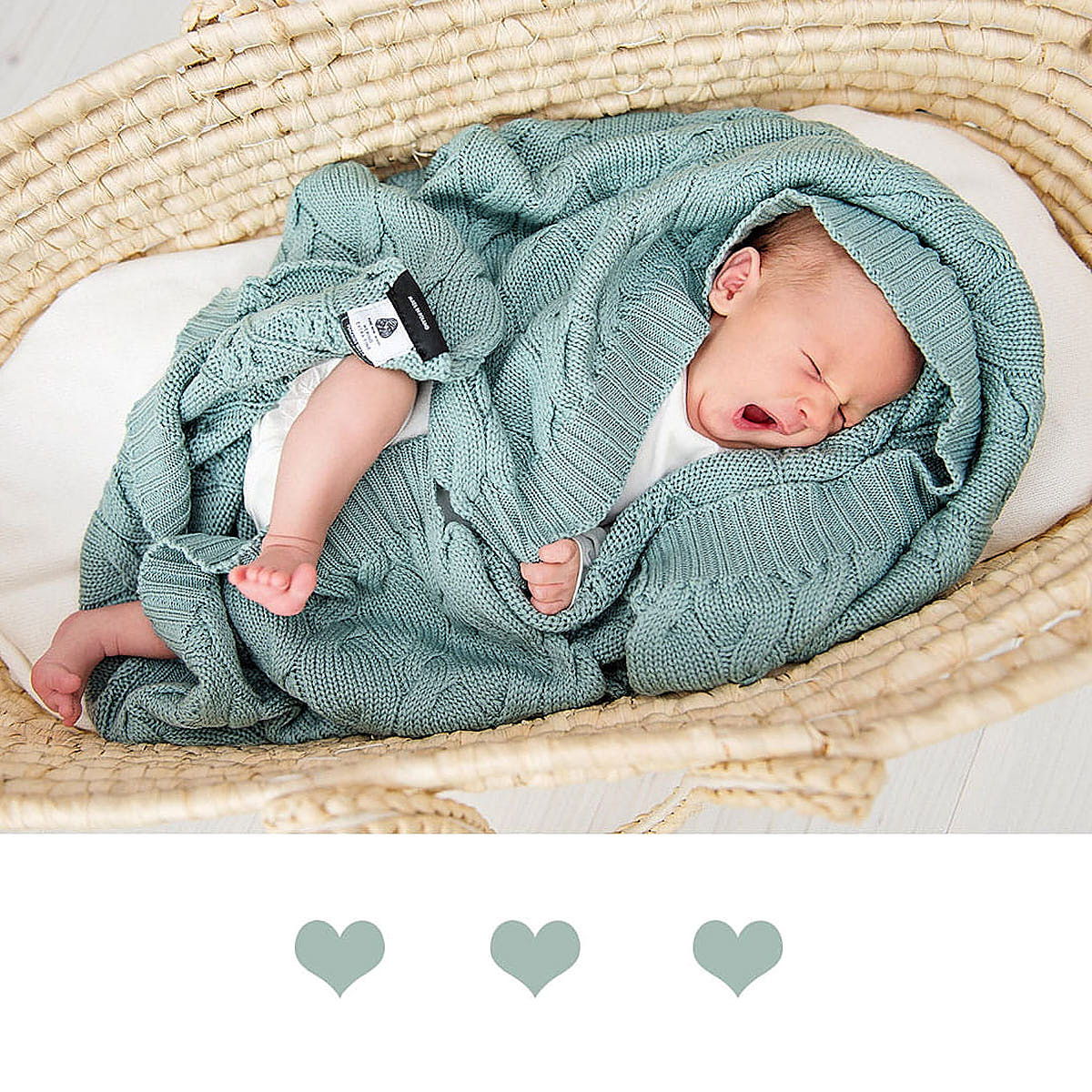 Kocyk z wełny merino Premium - Lullalove szałwia
