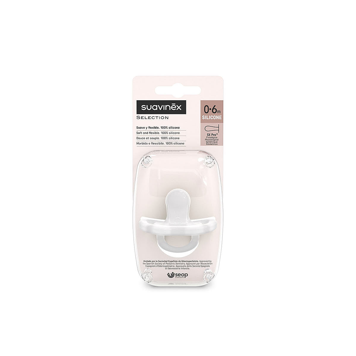 Smoczek fizjologiczny silikonowy SX Pro Colour Essence - Suavinex Transparentny 0-6 m