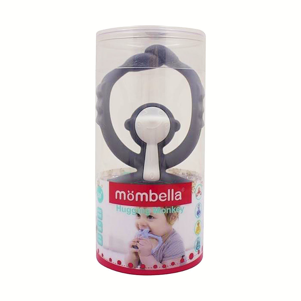 Gryzak dla niemowlaka - Zabawka Małpka - Mombella Grey
