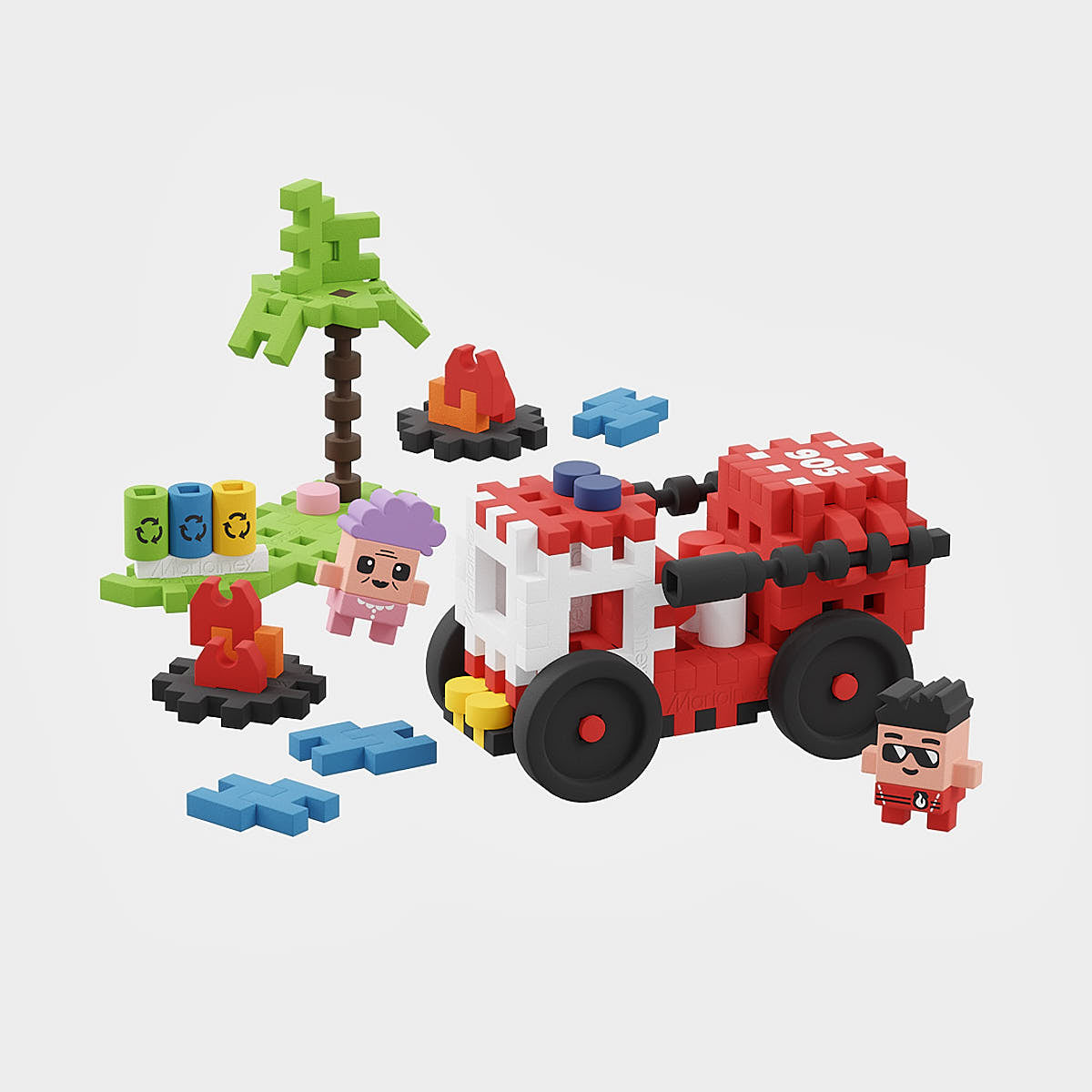 Klocki Mini Waffle City Wóz Strażacki 80szt - Marioinex