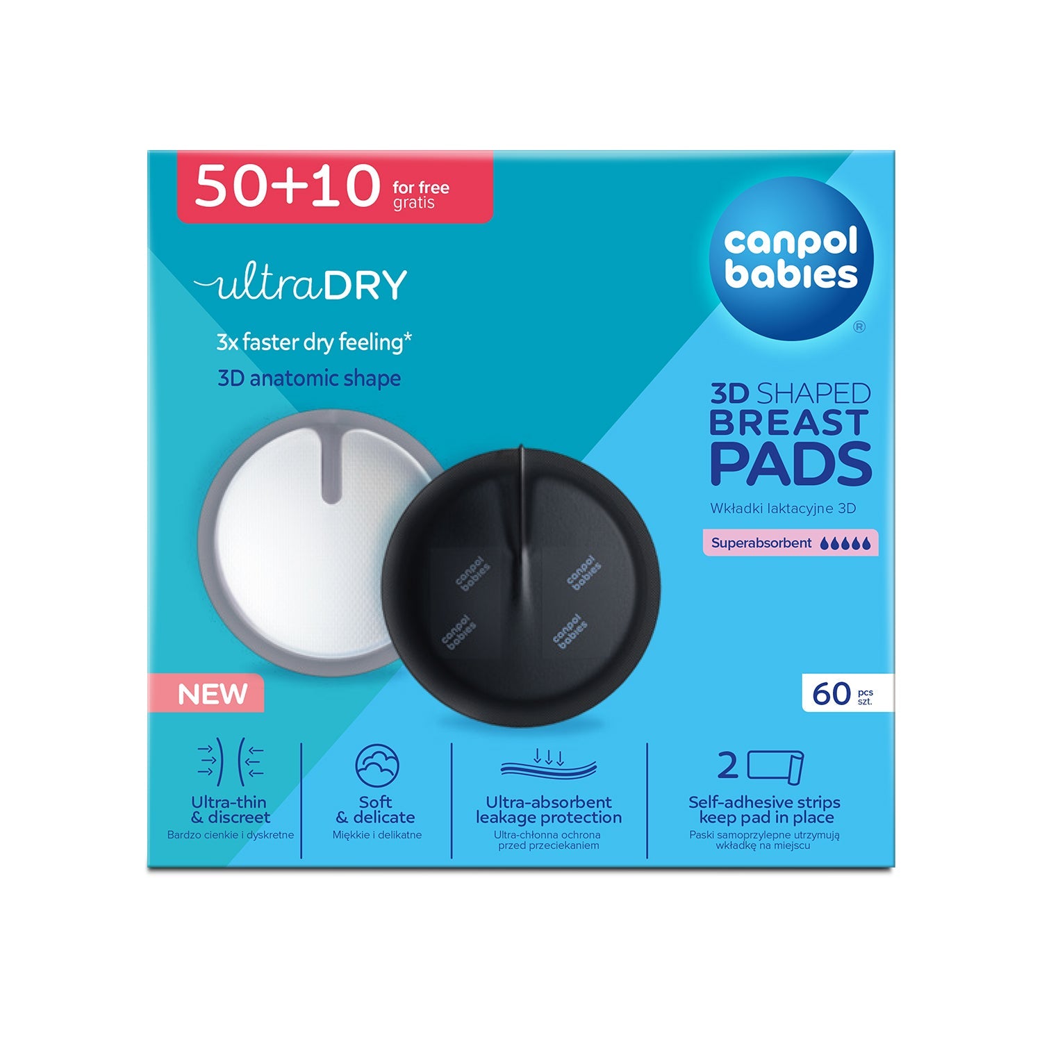 Ultrachłonne wkładki laktacyjne 3D 60 szt - Canpol Białe