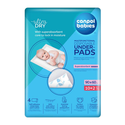 Wielofunkcyjne podkłady higieniczne 90x60 cm z przylepcem - Canpol 12 szt