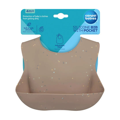 Śliniak silikonowy z kieszonką Dots- Canpol Beżowy