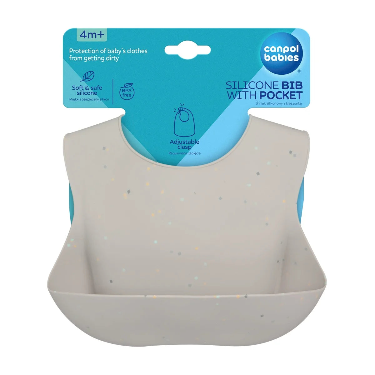 Śliniak silikonowy z kieszonką Dots- Canpol Szary