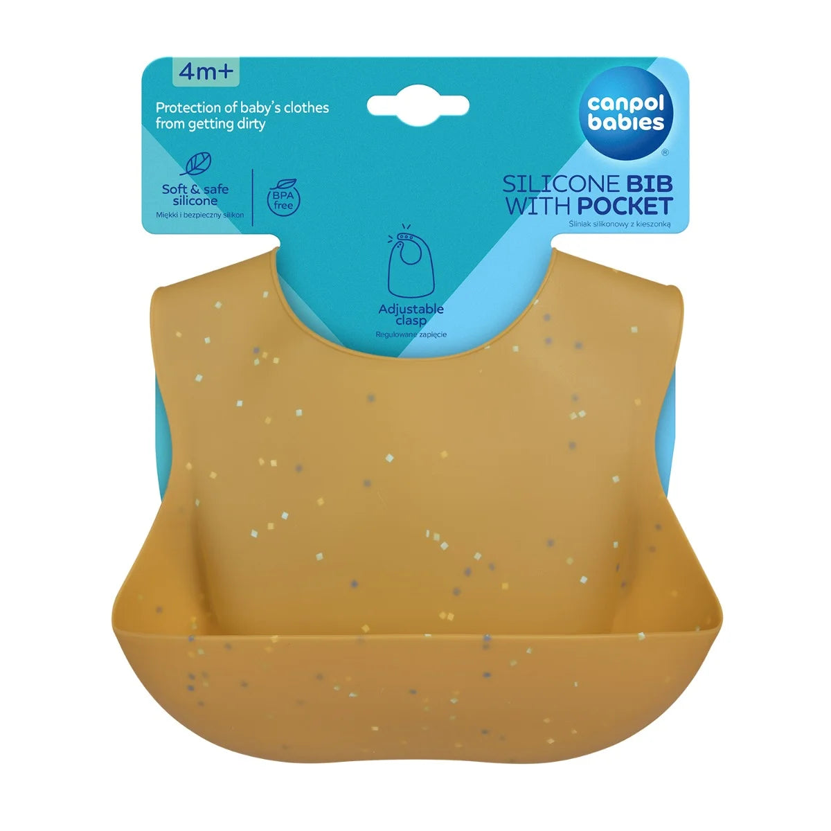 Śliniak silikonowy z kieszonką Dots- Canpol Żółty