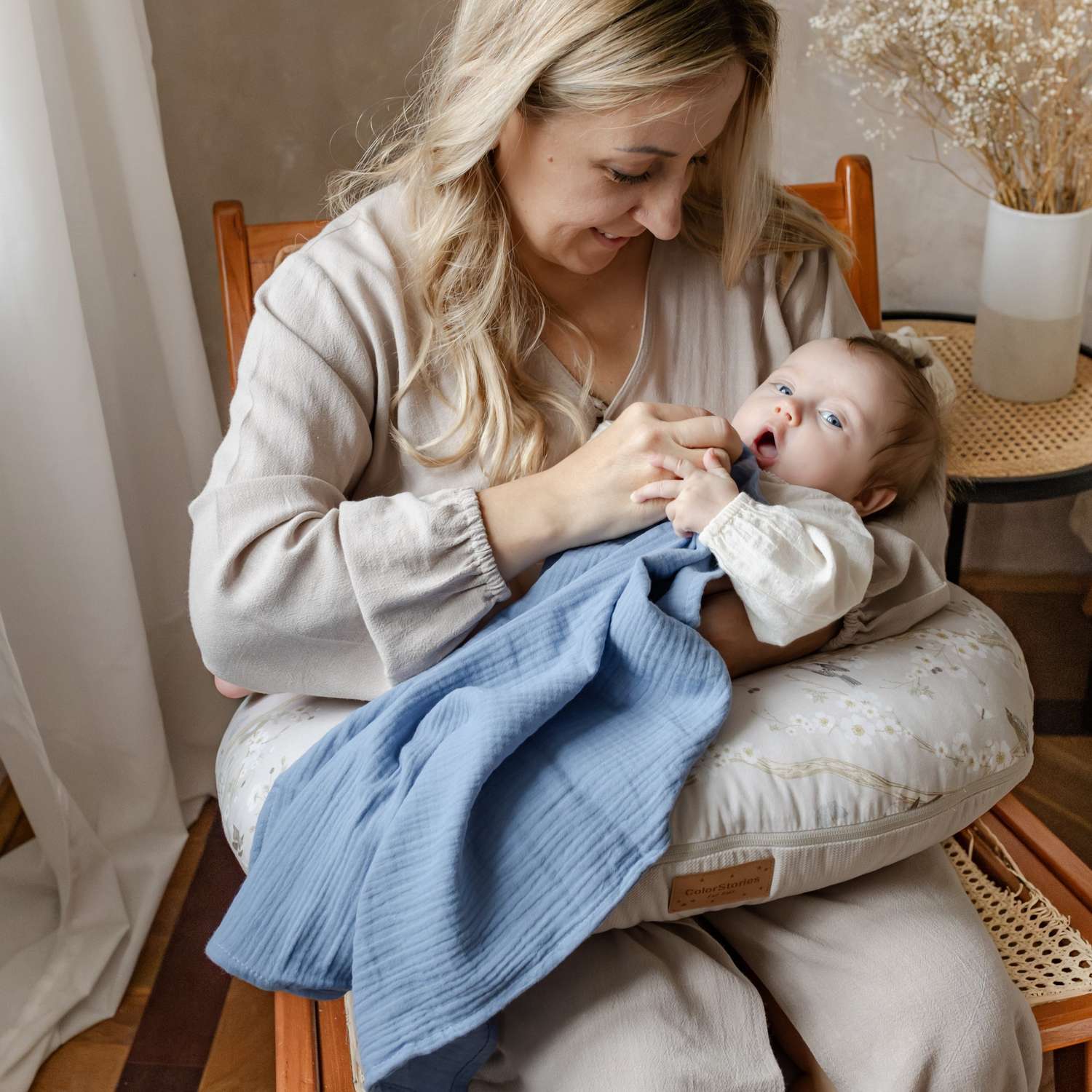 Pieluszki muślinowe 2 szt - ColorStories Ciepły beż i niebieski 50x60