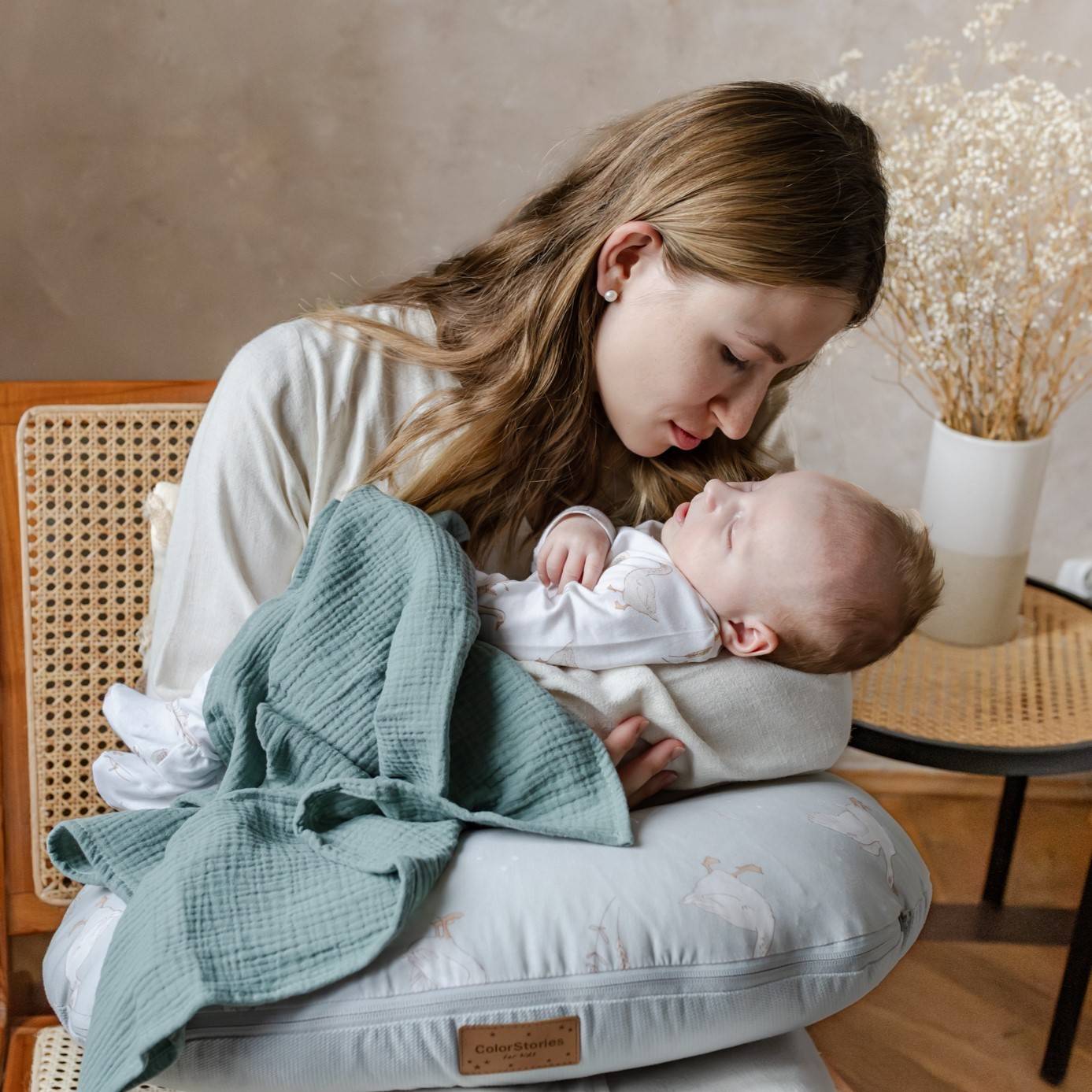 Pieluszki muślinowe 2 szt - ColorStories Ciepły beż i oliwkowy 75x75