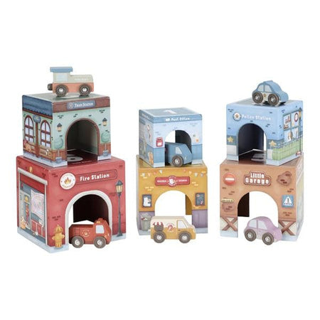 Wieża do układania + 6 autek - Little Dutch