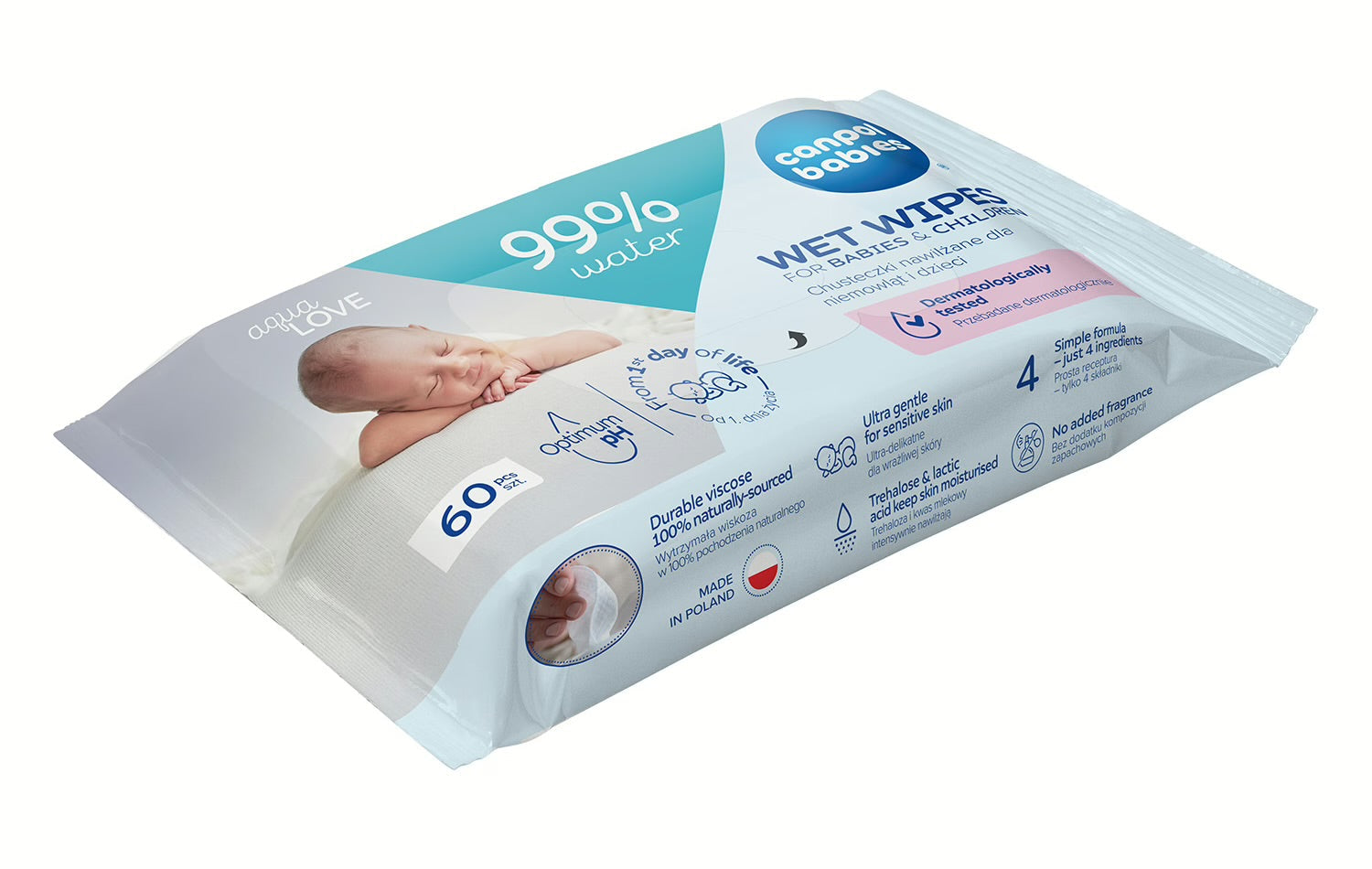 Chusteczki nawilżane dla niemowląt i dzieci, 99% wody, 60 szt - Canpol
