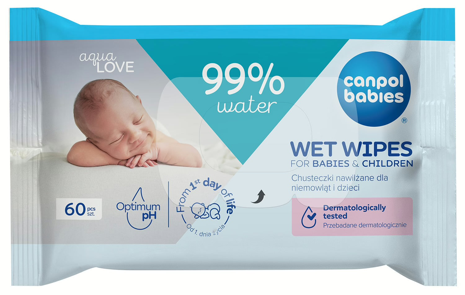 Chusteczki nawilżane dla niemowląt i dzieci, 99% wody, 60 szt - Canpol