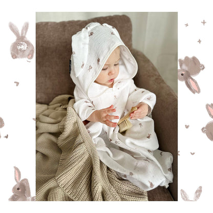 Miękka szczotka z włosia koziego z myjką - Lullalove beżowe króliczki