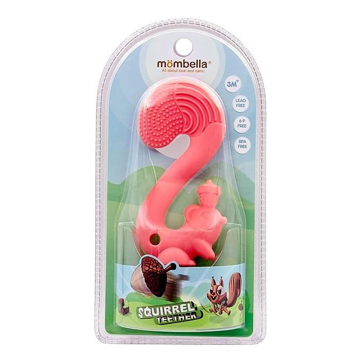 Gryzak dla niemowlaka - Zabawka Wiewiórka - Mombella red