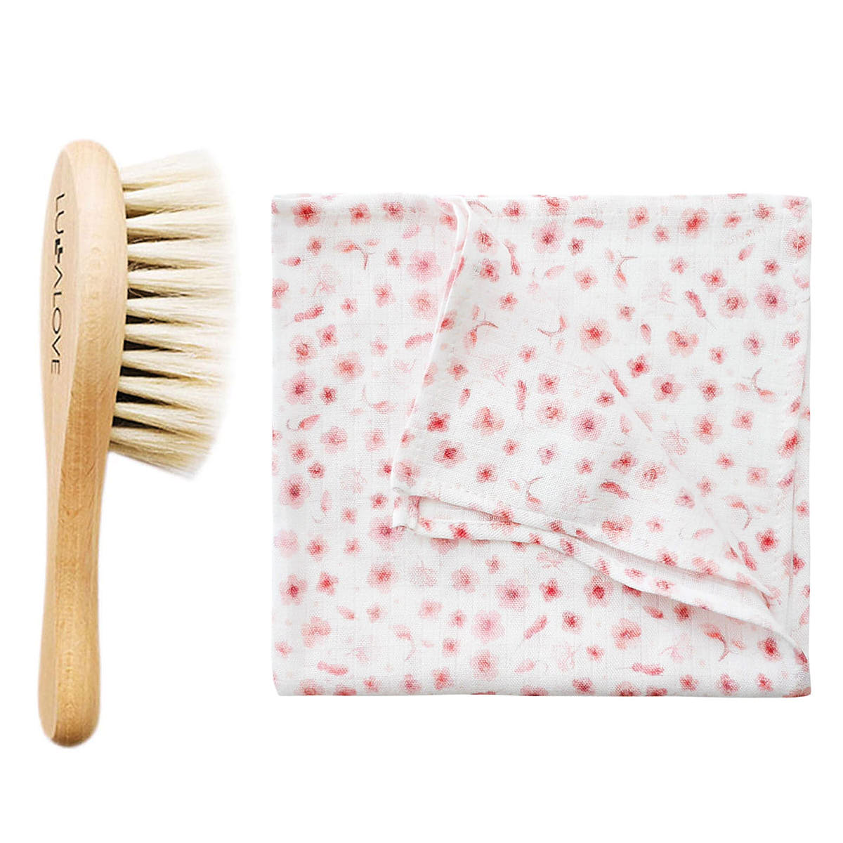 Miękka szczotka z włosia koziego z myjką - Lullalove kwiaty róż