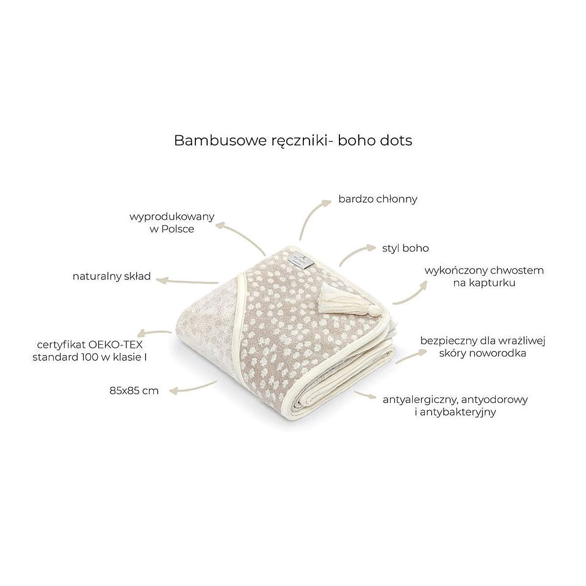 Bambusowy ręcznik - boho dots / leaves - My Memi dots light beige