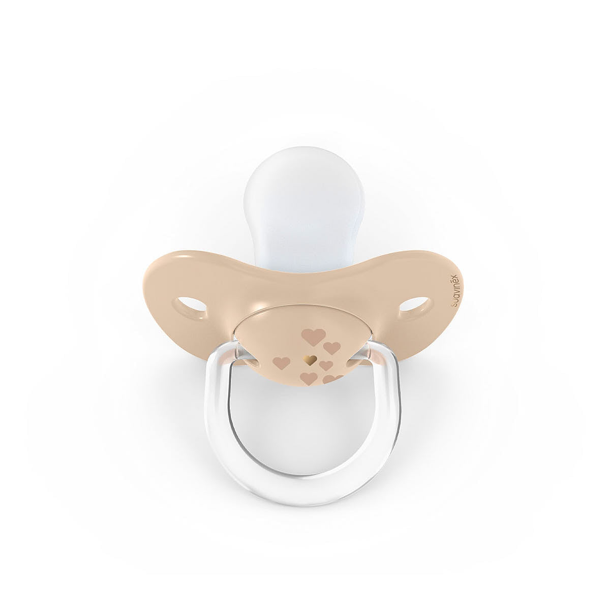 Smoczek fizjologiczny silikonowy SX Pro 2 szt. - Suavinex Spread Joy - beżowe serce 6-18 m