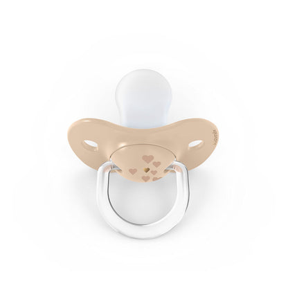 Smoczek fizjologiczny silikonowy SX Pro 2 szt. - Suavinex Spread Joy - beżowe serce 6-18 m