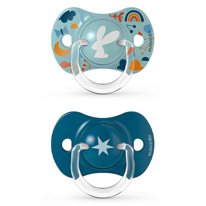 Smoczek fizjologiczny silikonowy SX Pro 2 szt. - Suavinex Forest - niebieski +18 m