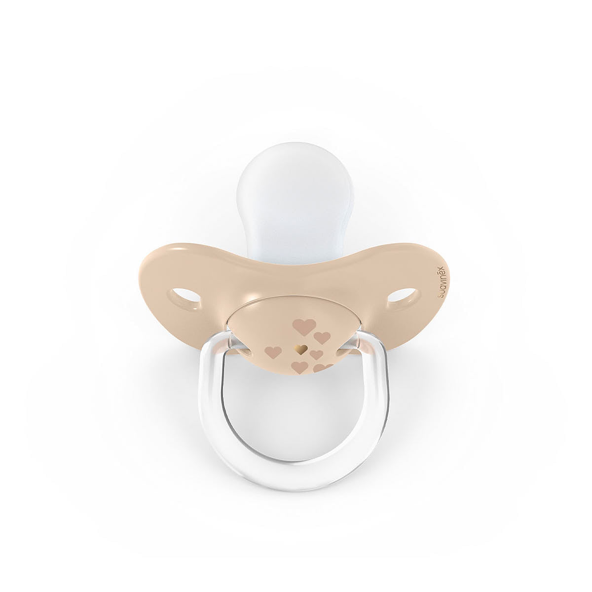 Smoczek fizjologiczny silikonowy SX Pro 2 szt. - Suavinex Spread Joy - beżowe serce 0-6 m