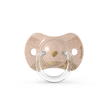 Smoczek fizjologiczny silikonowy SX Pro 2 szt. - Suavinex Spread Joy - beżowe serce 6-18 m