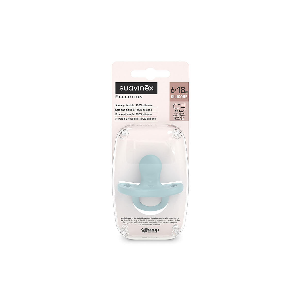 Smoczek fizjologiczny silikonowy SX Pro Colour Essence - Suavinex Niebieski 0-6 m