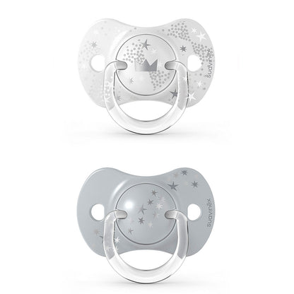 Smoczek fizjologiczny silikonowy SX Pro 2 szt. - Suavinex Spread Joy - szara korona 6-18 m