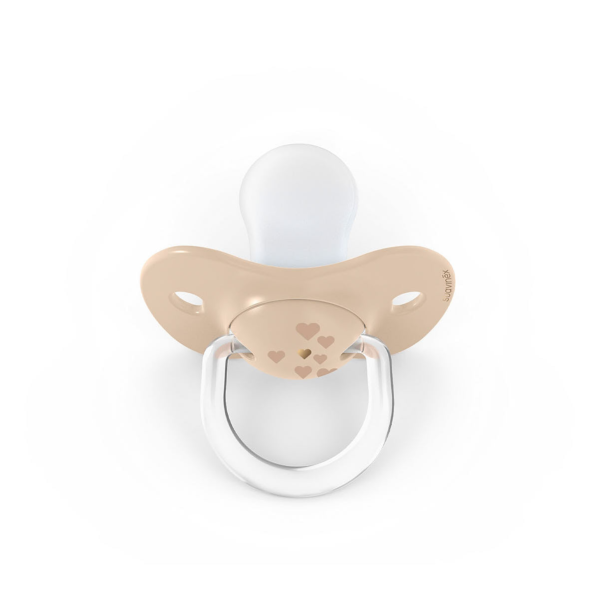 Smoczek fizjologiczny silikonowy SX Pro 2 szt. - Suavinex Spread Joy - beżowe serce +18 m