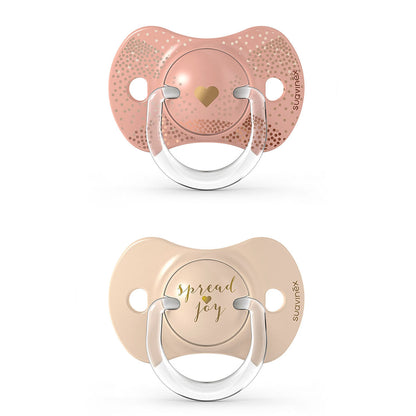 Smoczek fizjologiczny silikonowy SX Pro 2 szt. - Suavinex Spread Joy - beżowe serce +18 m