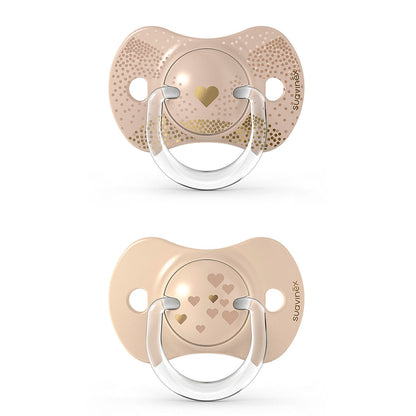 Smoczek fizjologiczny silikonowy SX Pro 2 szt. - Suavinex Spread Joy - beżowe serce 6-18 m