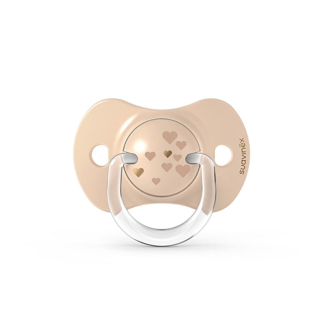 Smoczek fizjologiczny silikonowy SX Pro 2 szt. - Suavinex Spread Joy - beżowe serce 6-18 m