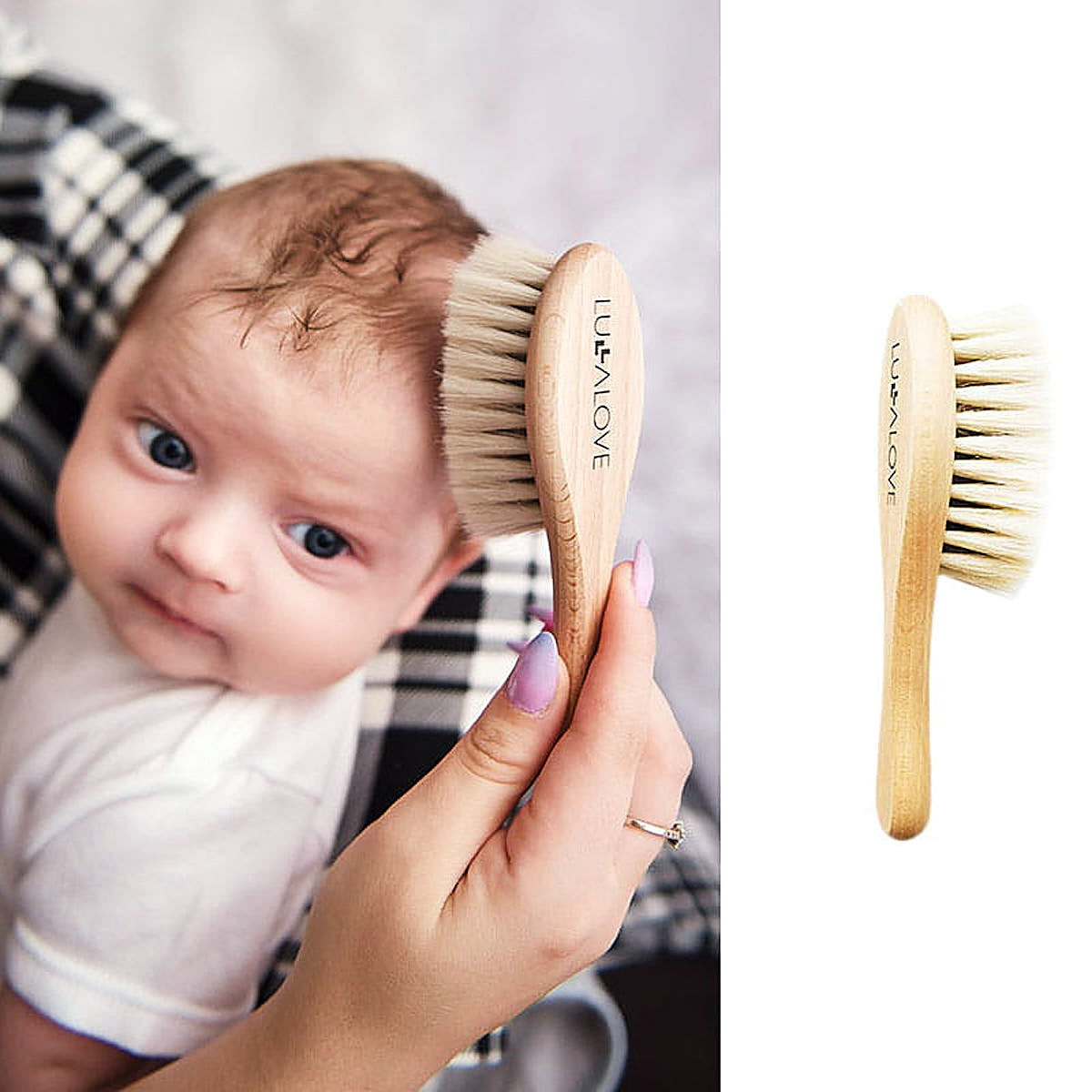 Miękka szczotka z włosia koziego z myjką - Lullalove kwiaty róż