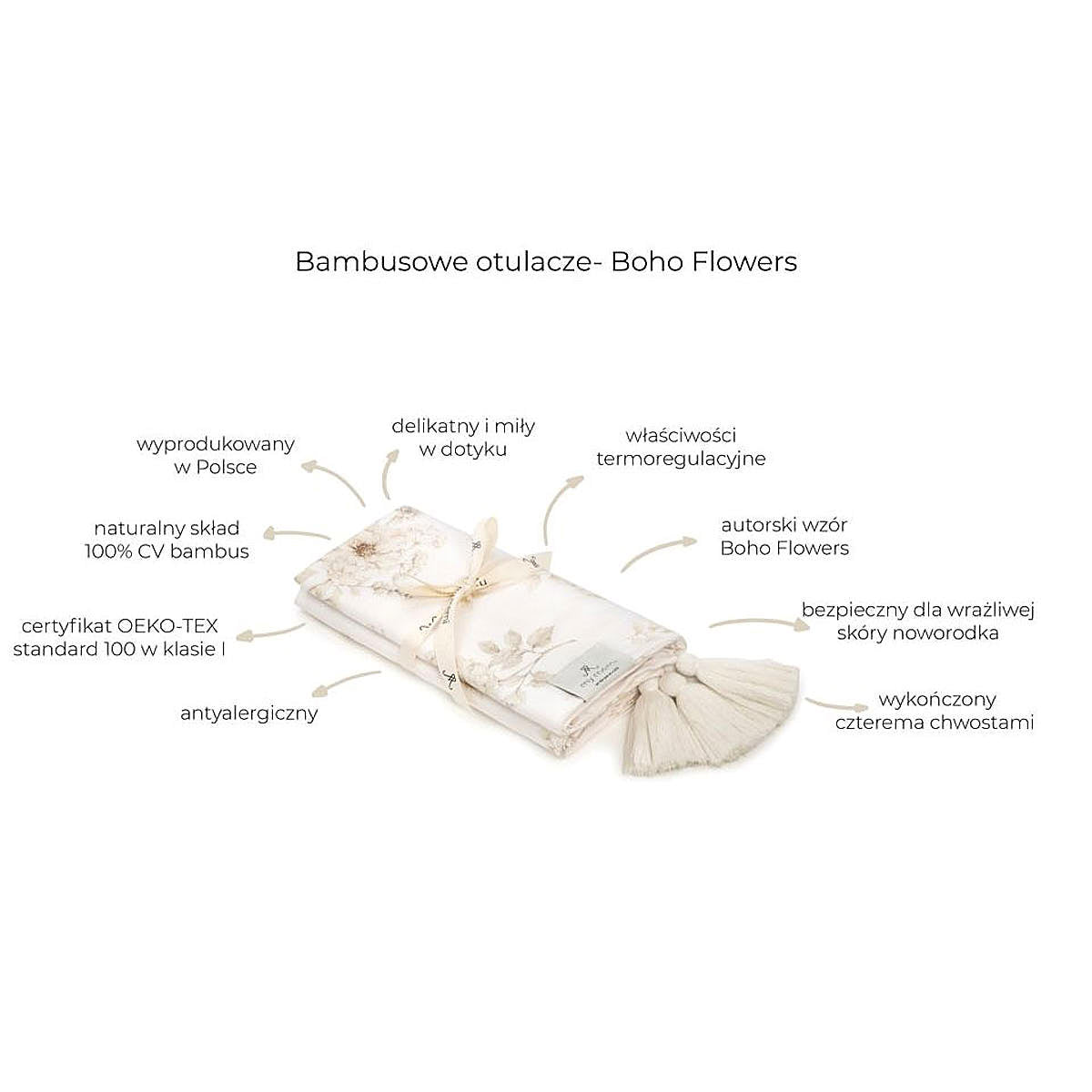 Otulacz babambusowy 75x100 cm / 100x120 cm - boho - My Memi flowers 75x100